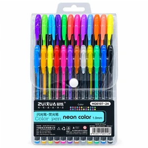 Zuixua Bright Neon, Glitter & Metallic-Style Gel Pen Set, 24 Colors with 1.0 mm Tip for Drawing, Coloring, Writing and Crafts (HG6107-24)